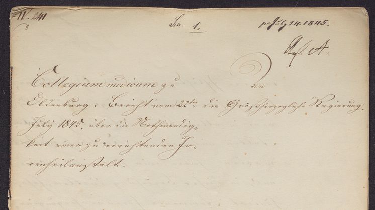 Eines der zu edierenden Dokumente ist der "Bericht vom 22. Juli 1845 über die Notwendigkeit einer zu errichtenden Irrenheilanstalt". (Dokument von der Abteilung Oldenburg des Niedersächsischen Landesarchivs, Best. 70, Nr. 2702-1)