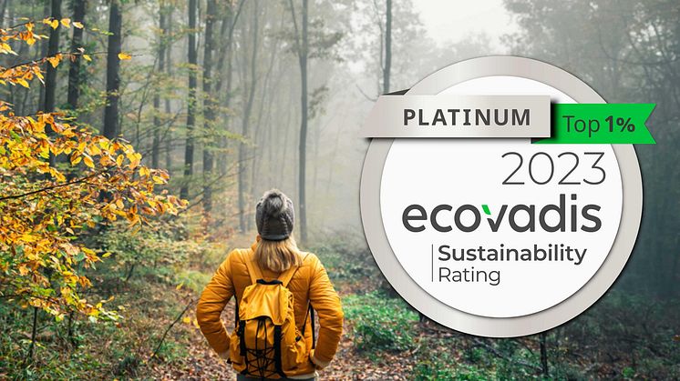 Jungheinrich har tilldelats Ecovadis platinacertifikat 2023 för hållbarhet, tredje året i rad som topp 1%.
