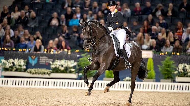 Isabell Werth and Weihegold OLD - winners of the Saab Top 10 Dressage Grand Prix. Photo credit: Roland Thunholm