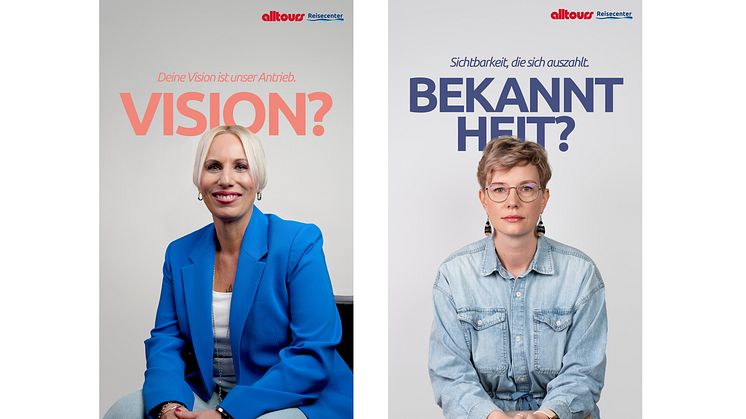 Mit bildstarken Anzeigen und Slogans will alltours Reisecenter neue Franchisenehmende gewinnen.