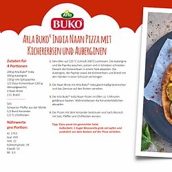 Rezeptkarte Arla Buko® India Naan Pizza mit Kichererbsen und Auberginen