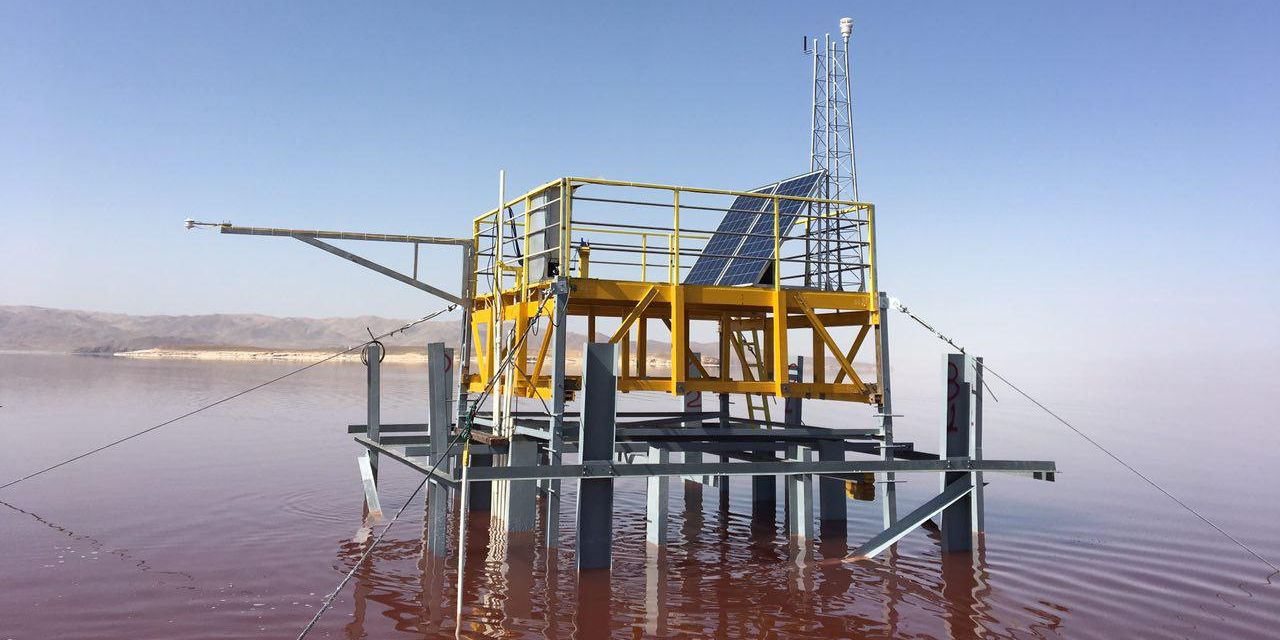 The observatory station deployed in Lake Urmia for the first time in the lake's history, collecting hydrometeorological parameters and transmitting data online.