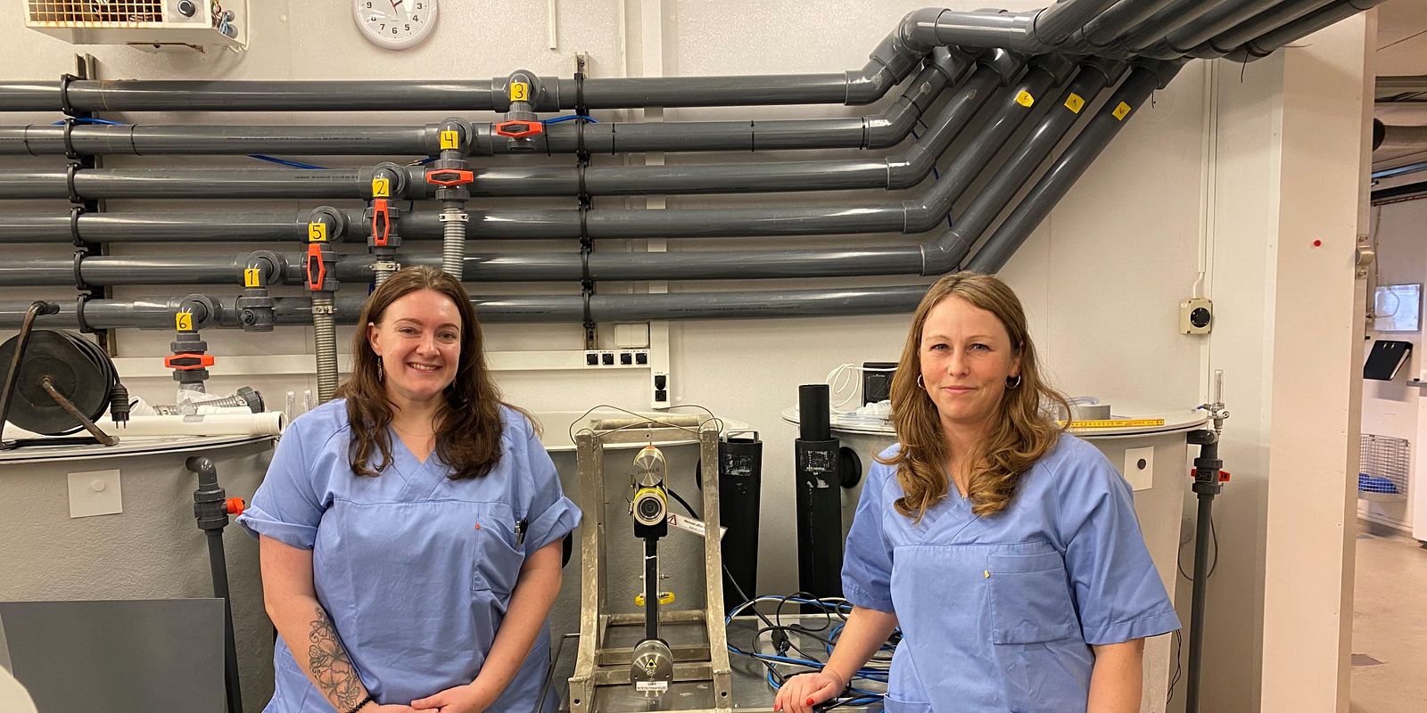 Ragnhild Pettersen (Akvaplan-niva) and Lise-Merete Vågø (VESO Aqualab). (Photo: VESO Aqualab).