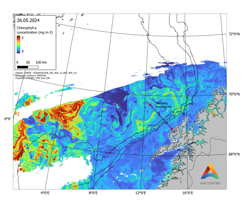 ClinBlueFeed_Satelite image of chlorophyll in the ocean outside the Vesterålen Lofoten area.png