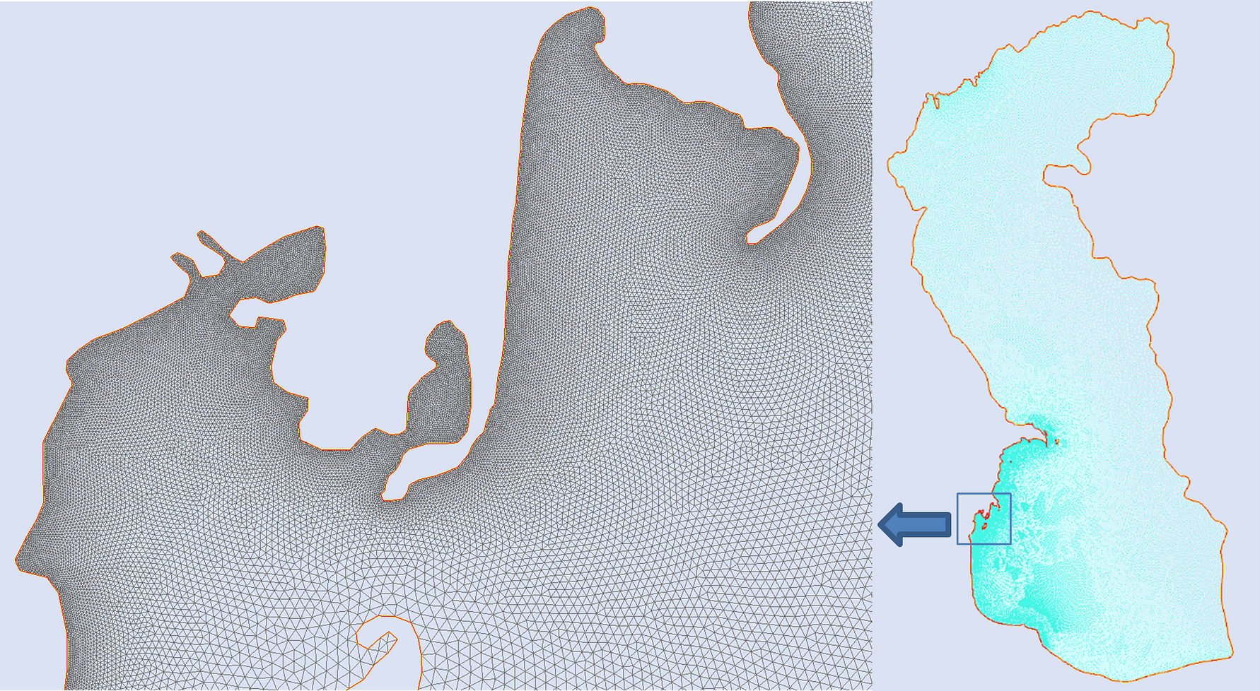 Overview of the Caspian Sea unstructured grid. The grid has highest resolution in the western side, where Kura River introduce plastics to the sea.png