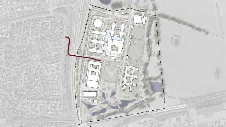Kartan visar ungefärlig placering av bron över Österleden.