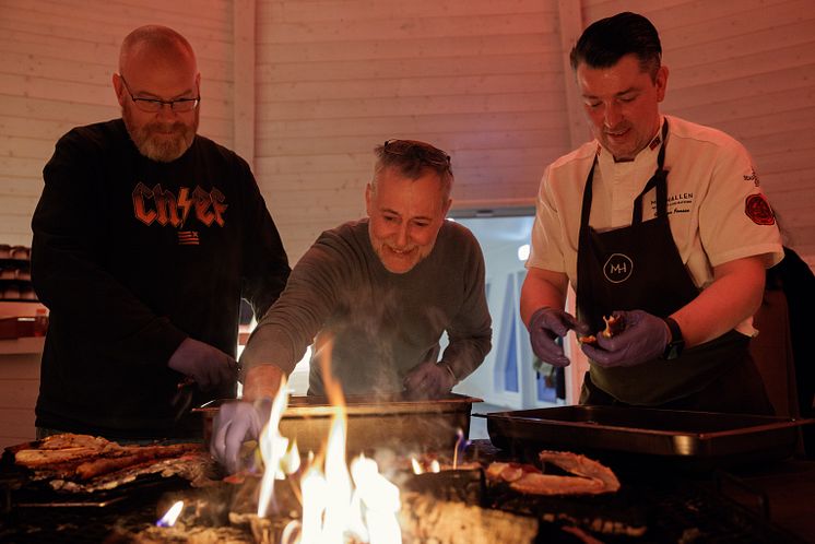 Chef Michel Roux cooking during a trip to Norway