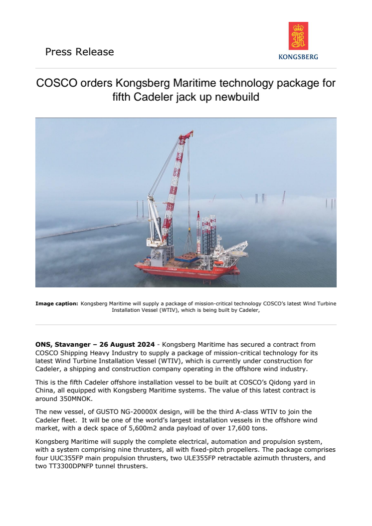 COSCO orders Kongsberg Maritime technology package for fifth Cadeler jack up newbuild_FINAL.approved.pdf
