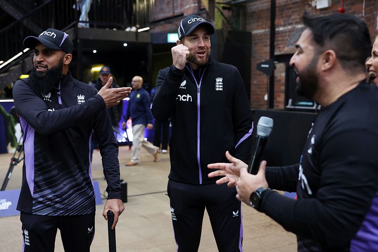 Dawid Malan, Adil Rashid and Aatif Nawaz at the tape ball showcase in Birmingham