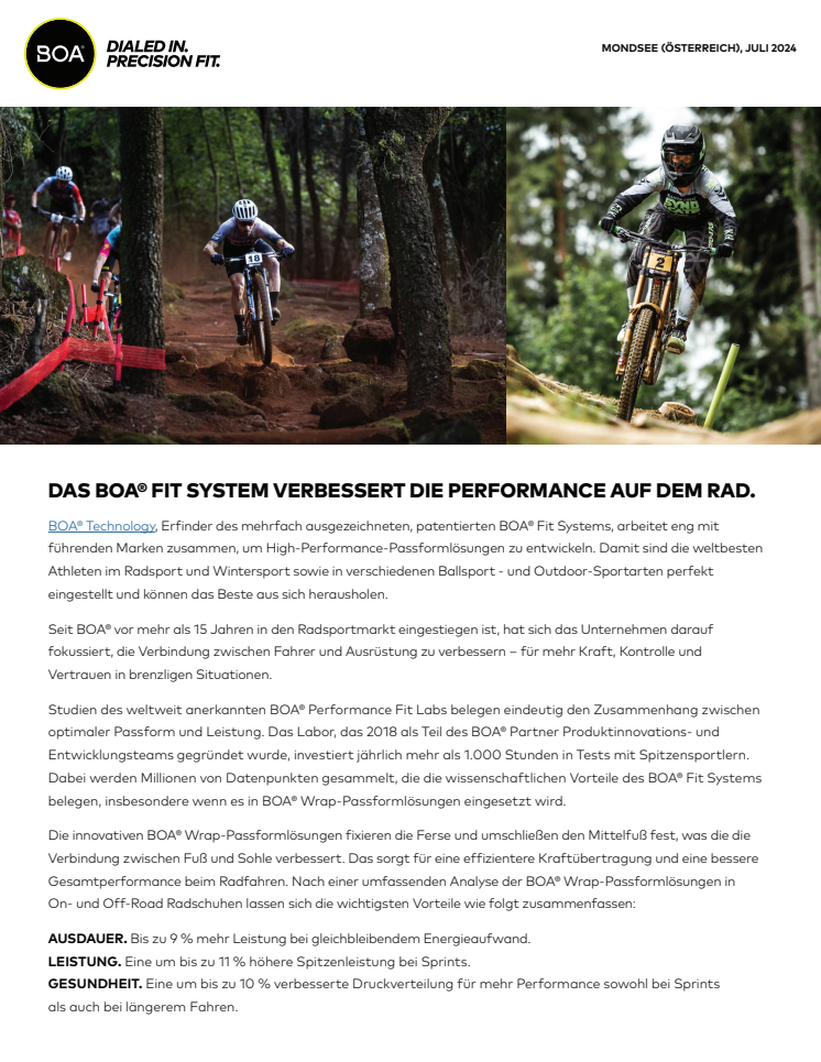 Das BOA® Fit System verbessert die Performance von Radschuhen