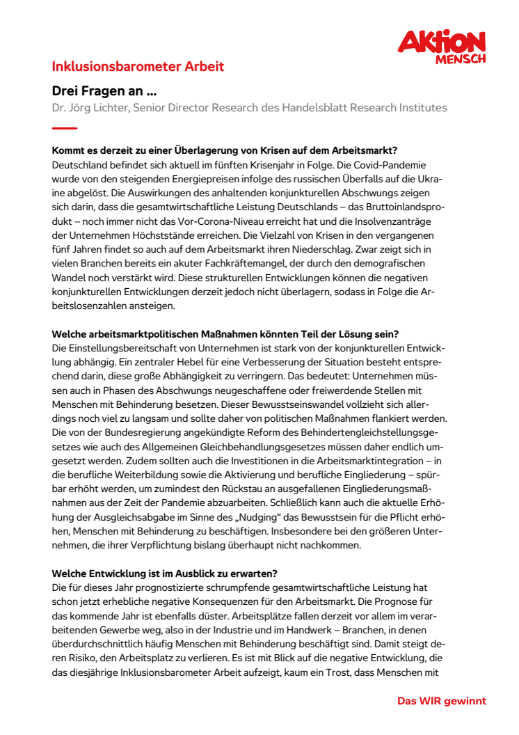 Drei Fragen an Dr. Jörg Lichter_Aktion Mensch_Inklusionsbarometer Arbeit