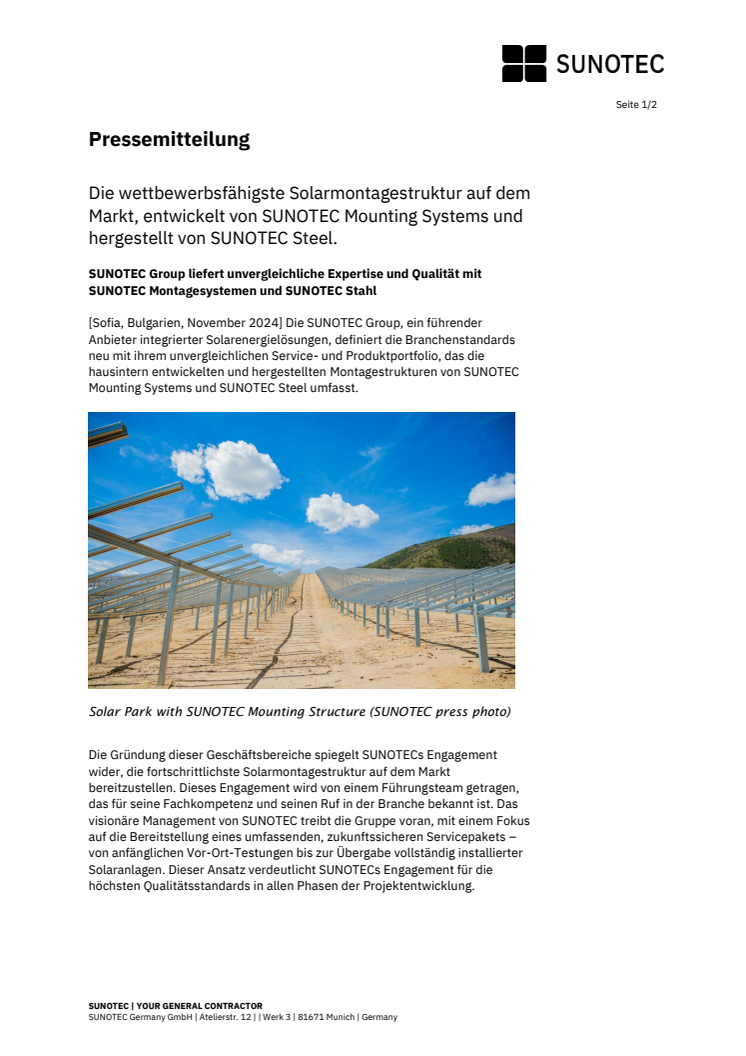 Pressemitteilung SUNOTEC Mounting Systems und SUNOTEC Steel_German Version 
