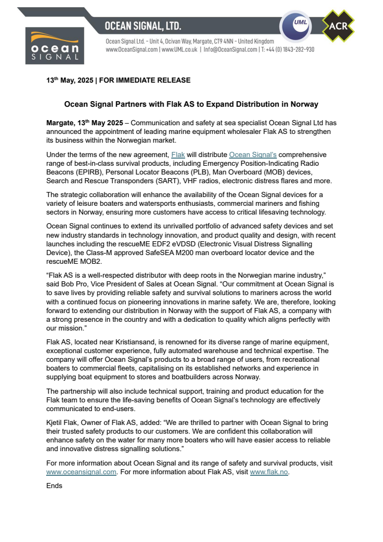 Ocean Signal Partners with Flak AS to Expand Distribution in Norway.pdf