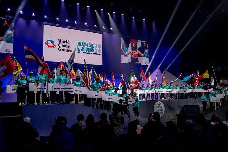 Öppningsceremonin vid Word Choir Games 2024 i Auckland på Nya Zeeland.