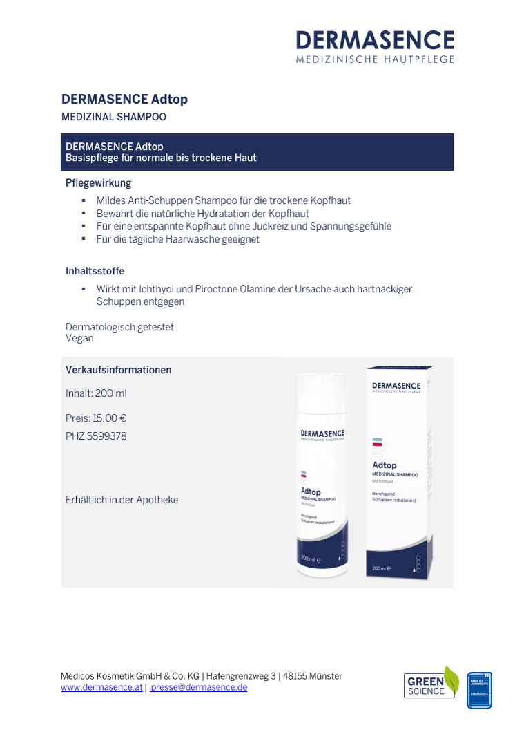 Factsheet: AT DERMASENCE Adtop Medizinal Shampoo