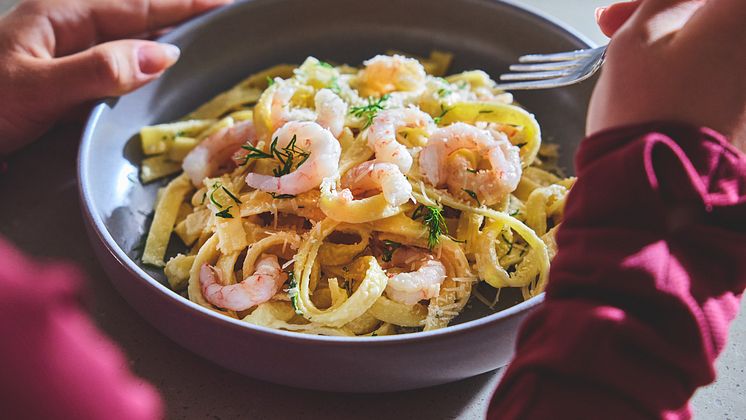 Prawn carbonara: Norwegian prawns incorporated into comforting classics