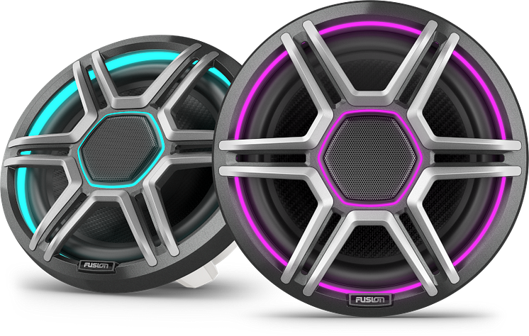 FusionApolloSpeakers_8.8inch_SportsGray_FrontLeft_Blue_Magenta_Group.png