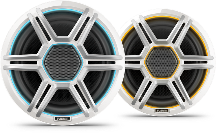 FusionApolloSpeakers_8.8inch_SportsWhite_Front_Blue_Orange_Group.png