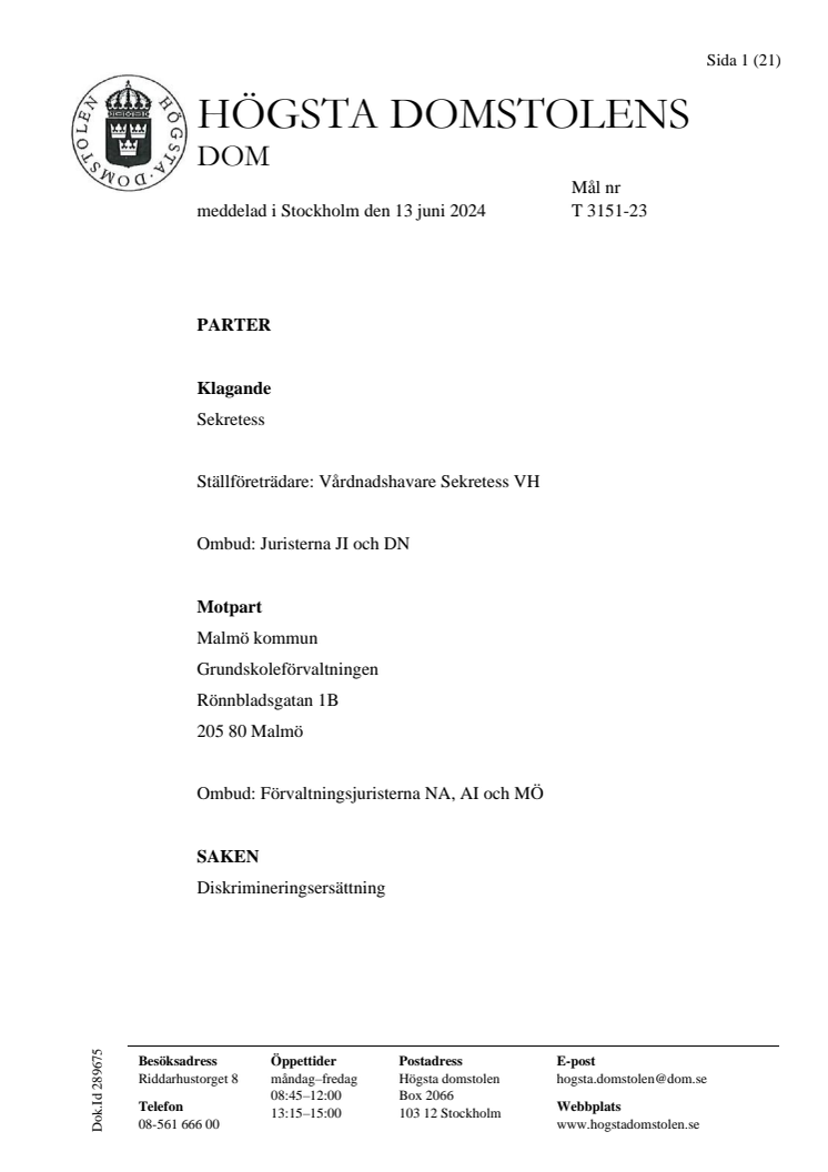 HÖGSTA DOMSTOLENS DOM