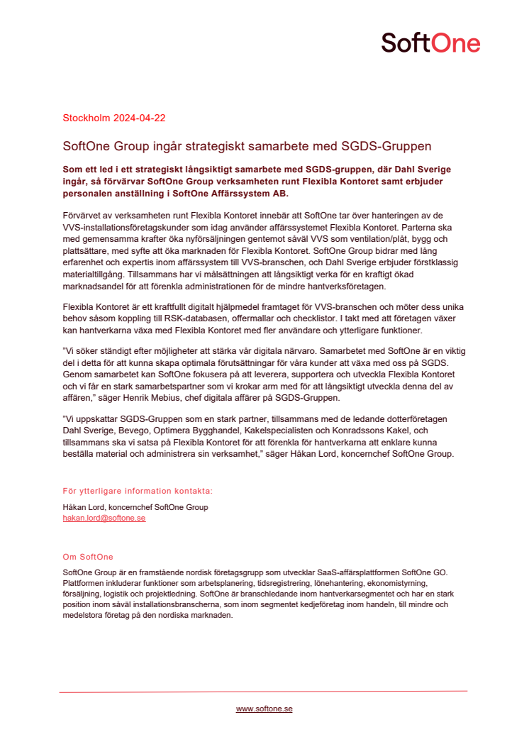SoftOne Group ingår strategiskt samarbete med SGDS-Gruppen.pdf