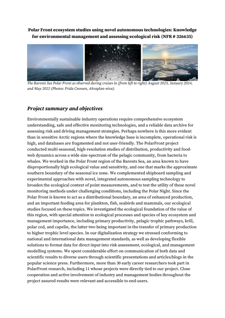 PolarFront project final report