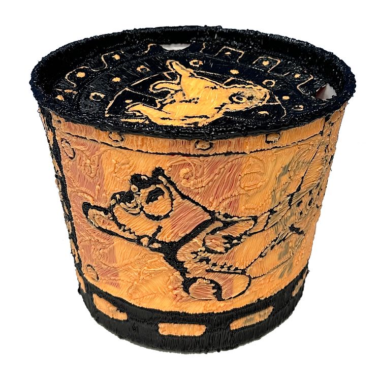 Mircea MODREANU, Contemporary Pottery I (side view), melted plastic on recycled food box, 2023.jpg