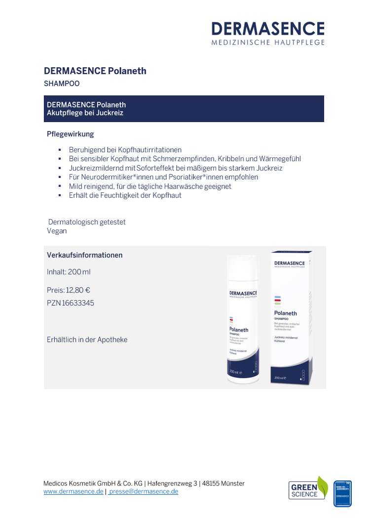 Factsheet DE: DERMASENCE Polaneth Shampoo