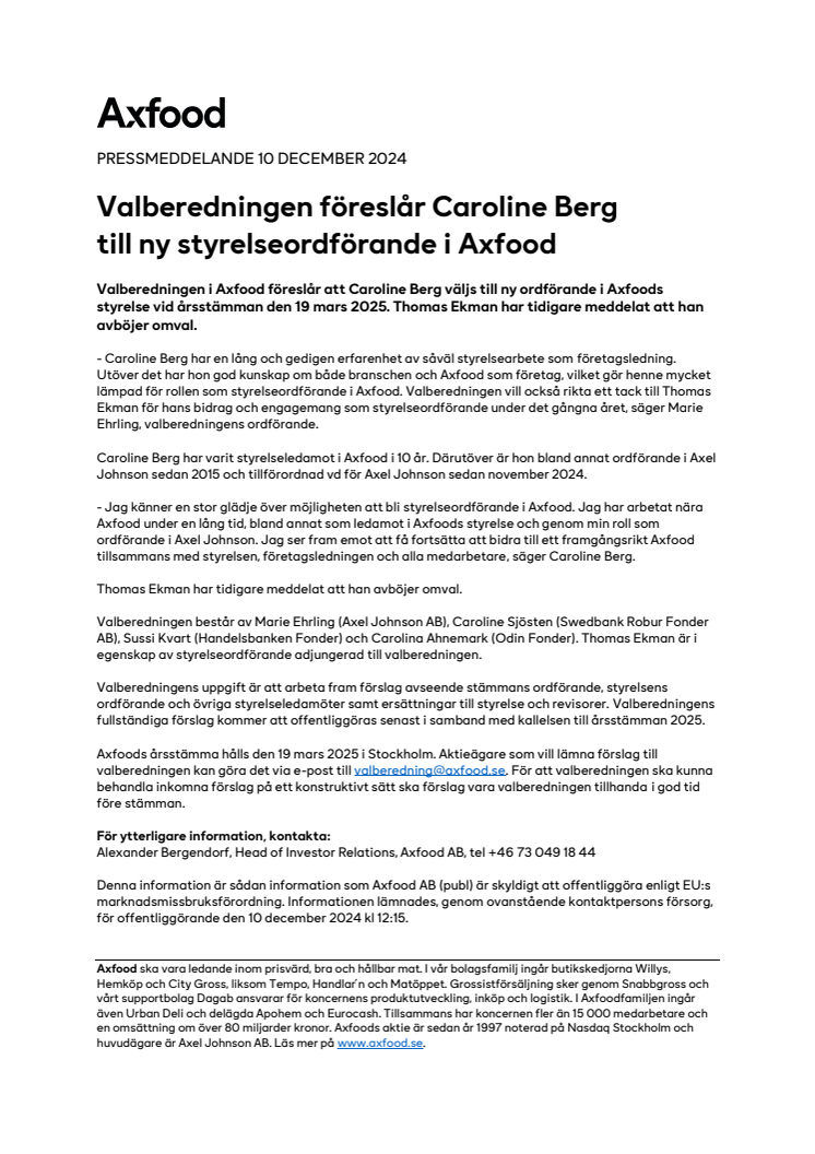 Valberedningen föreslår Caroline Berg till ny styrelseordförande i Axfood.pdf