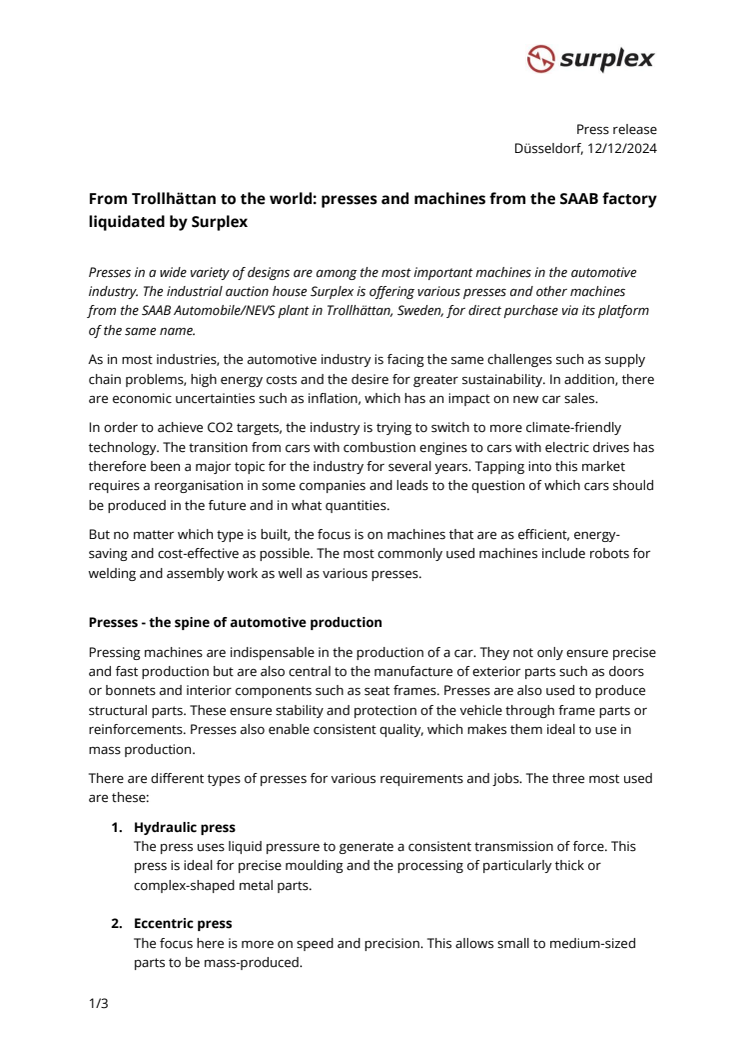 PR_121224_From Trollhättan to the world - presses and machines from the SAAB factory sold by Surplex.pdf