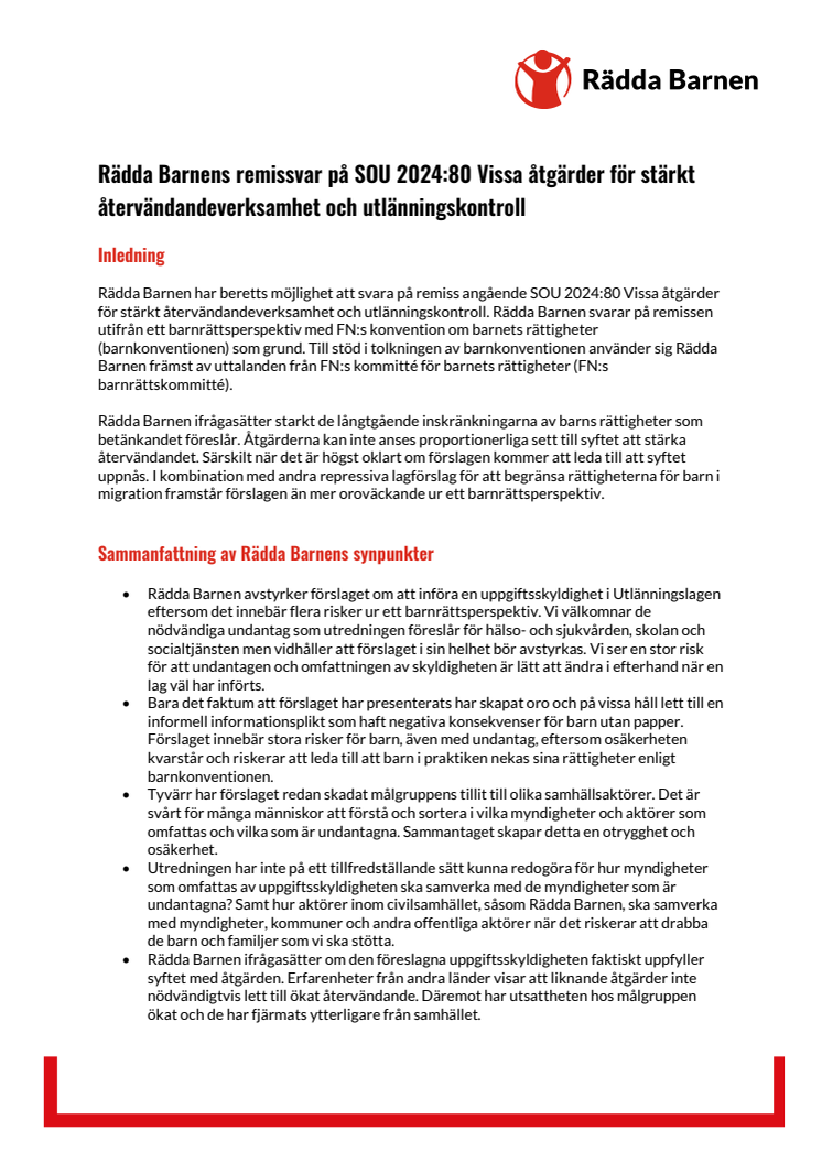 Rädda Barnens remissvar SOU 2024_80 Vissa åtgärder för stärkt återvändandeverksamhet och utlänningskontroll.pdf