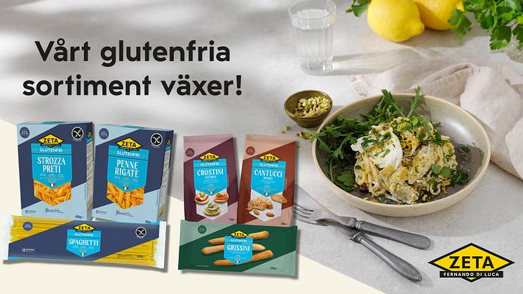 Zeta utökar sitt glutenfria sortiment med pasta, bröd och kakor