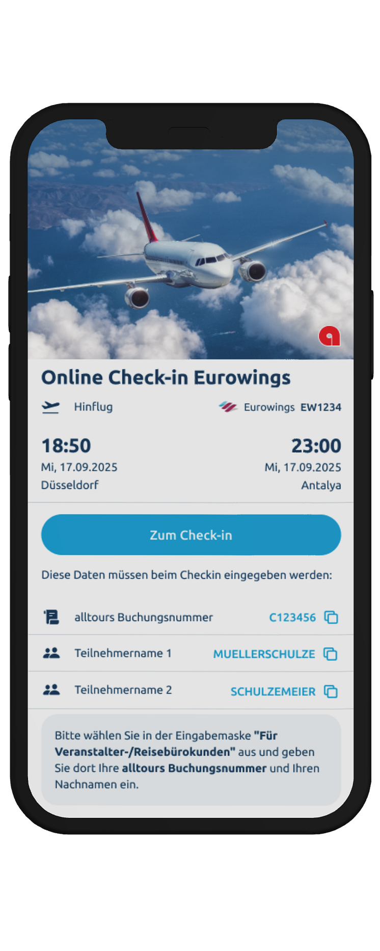 alltours App Online-Check-in