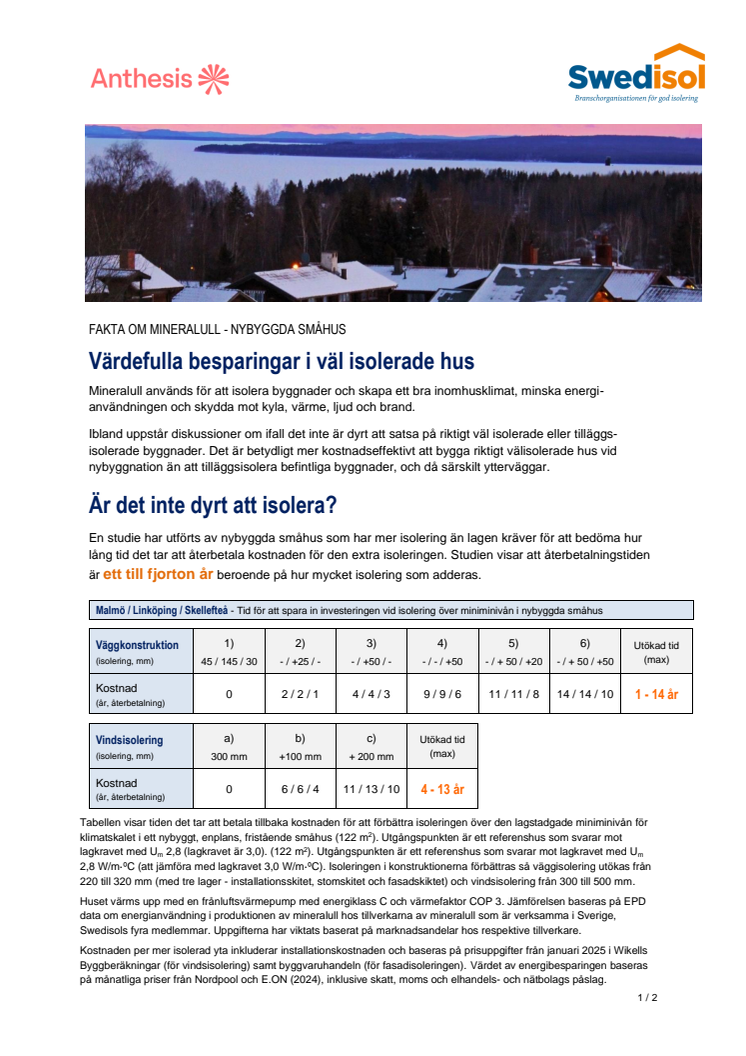 Faktablad - Åtgärdskostnad nybyggda småhus