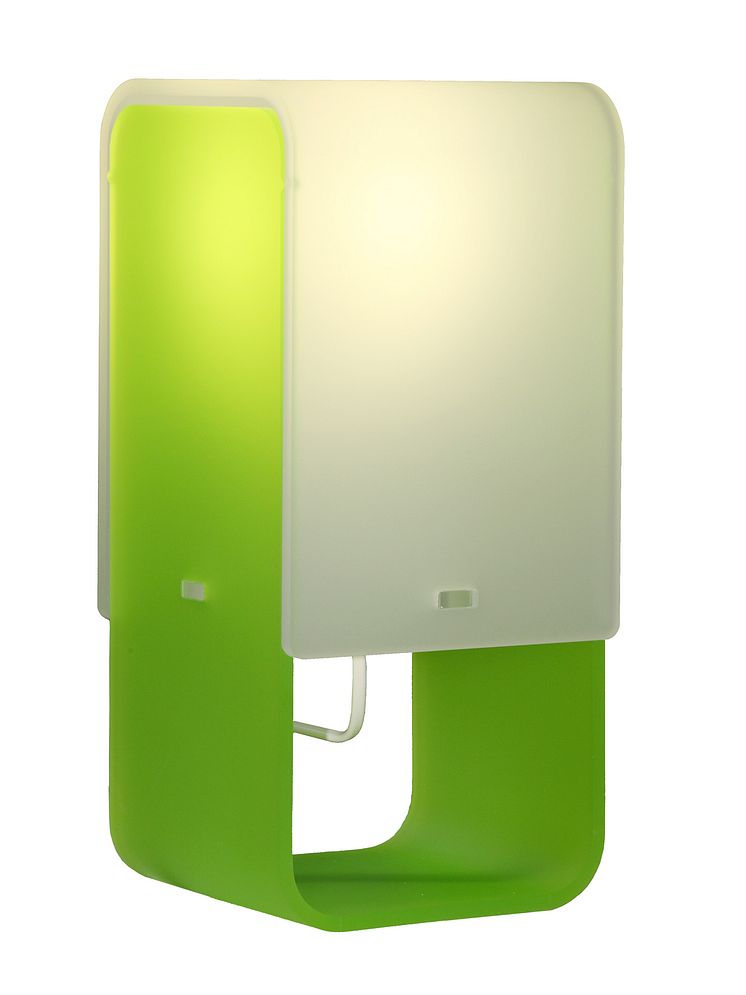 Lightsquare LED. Färg Kiwi/Snö. Bordslampa för de nya ljuskällorna. Bild 1.