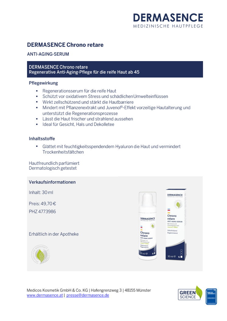 Factsheet AT: DERMASENCE Chrono retare Anti-Aging-Serum