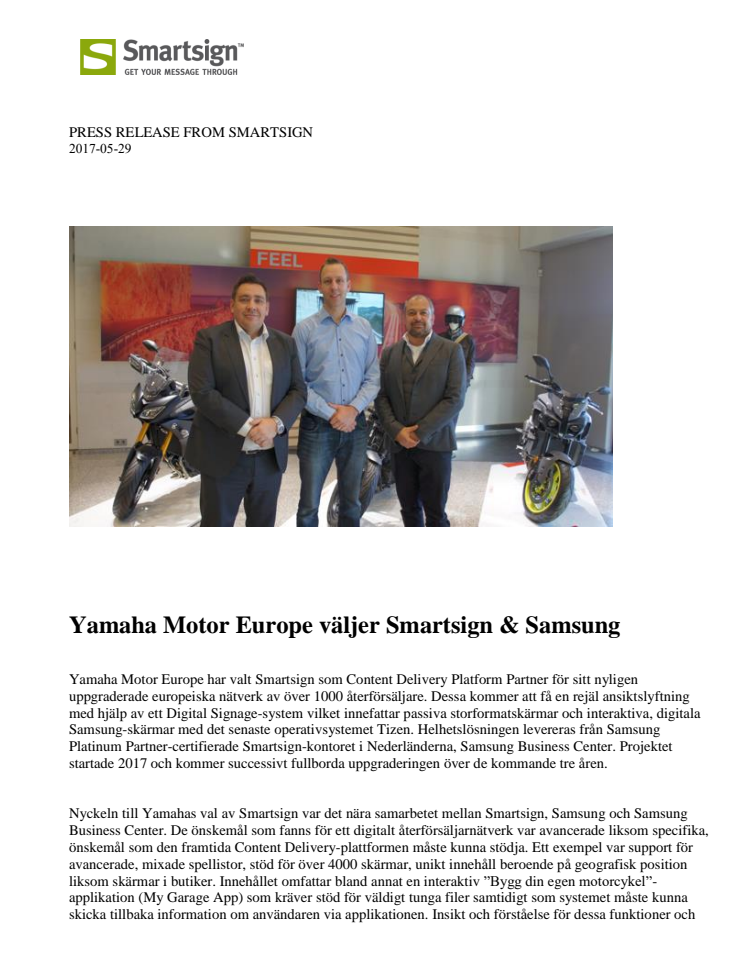 Yamaha Motor Europe väljer Smartsign & Samsung