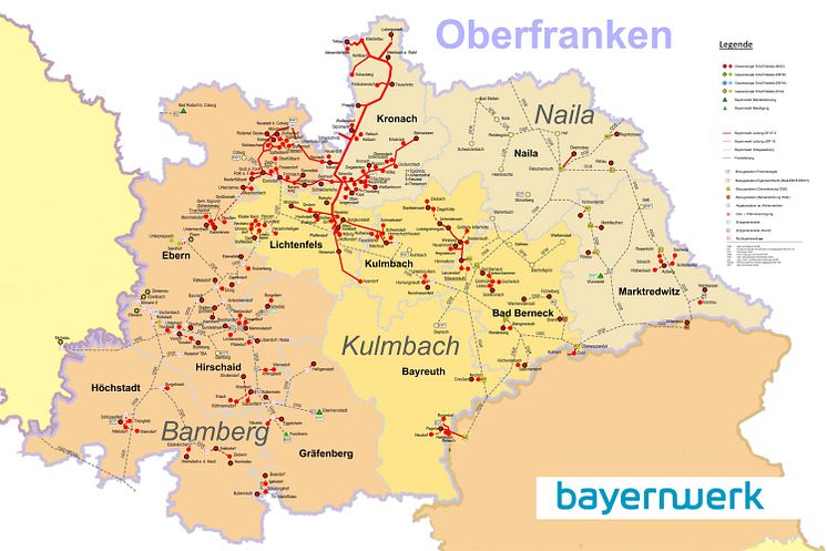 Gasnetz des Bayernwerks in Oberfranken