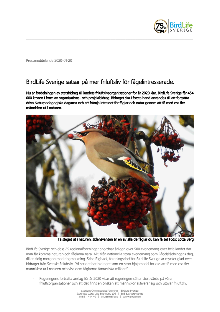 BirdLife Sverige satsar på mer friluftsliv för fågelintresserade