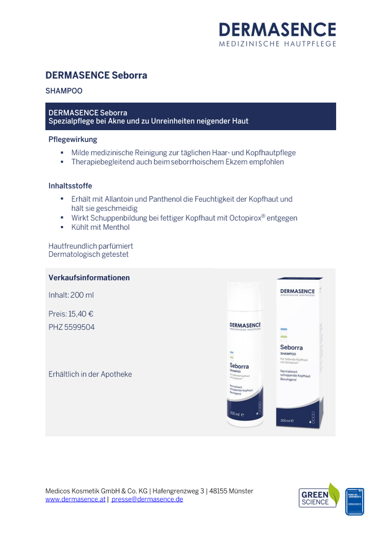 Factsheet: AT DERMASENCE Seborra Shampoo