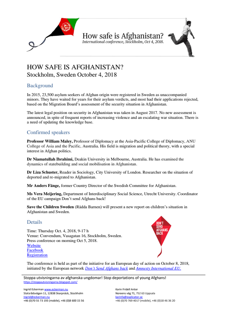 How safe is Afghanistan? Stockholm Oct 4, 2018