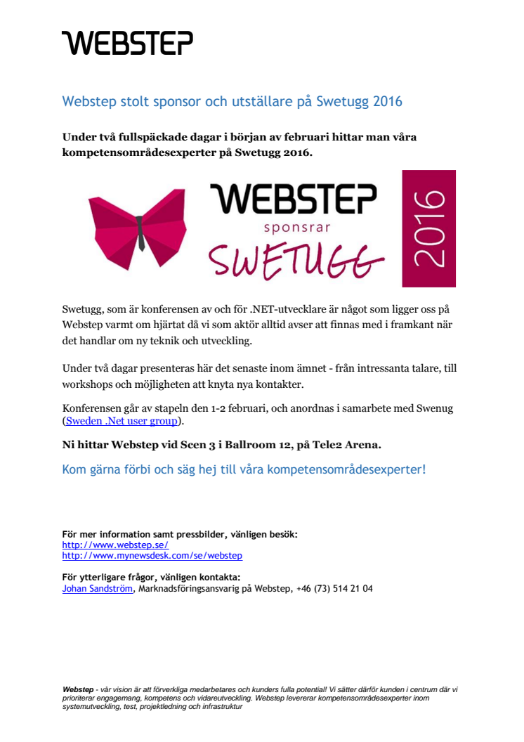 Webstep stolt sponsor och utställare på Swetugg 2016