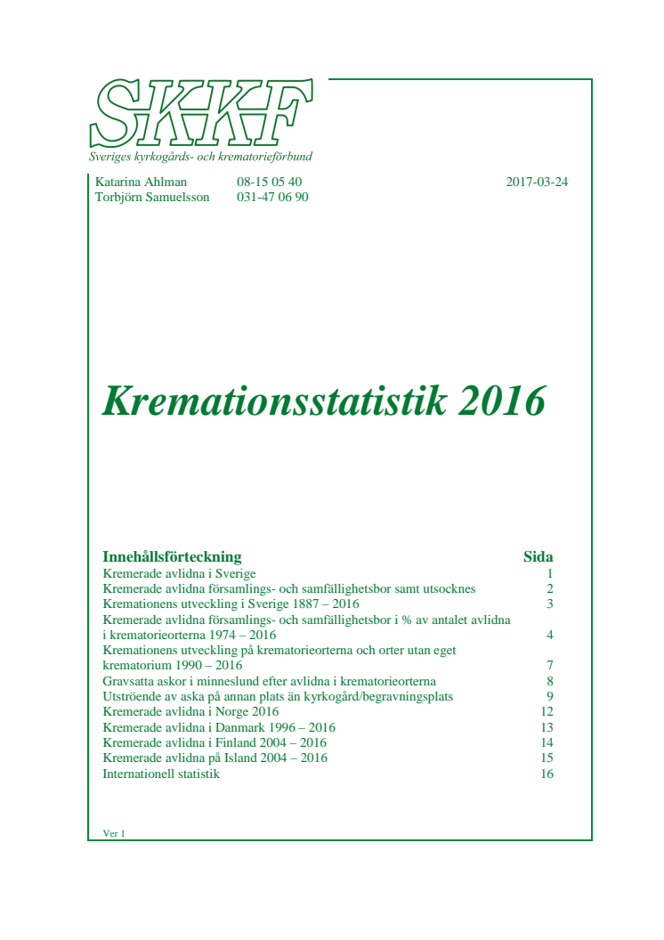 SKKF:s Kremationsstatistik 2016