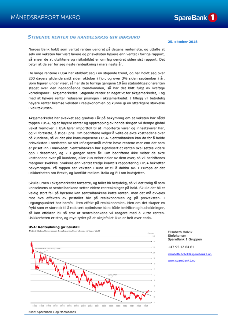 Makrorapport oktober 2018: Stigende renter og handelskrig gir børsfall