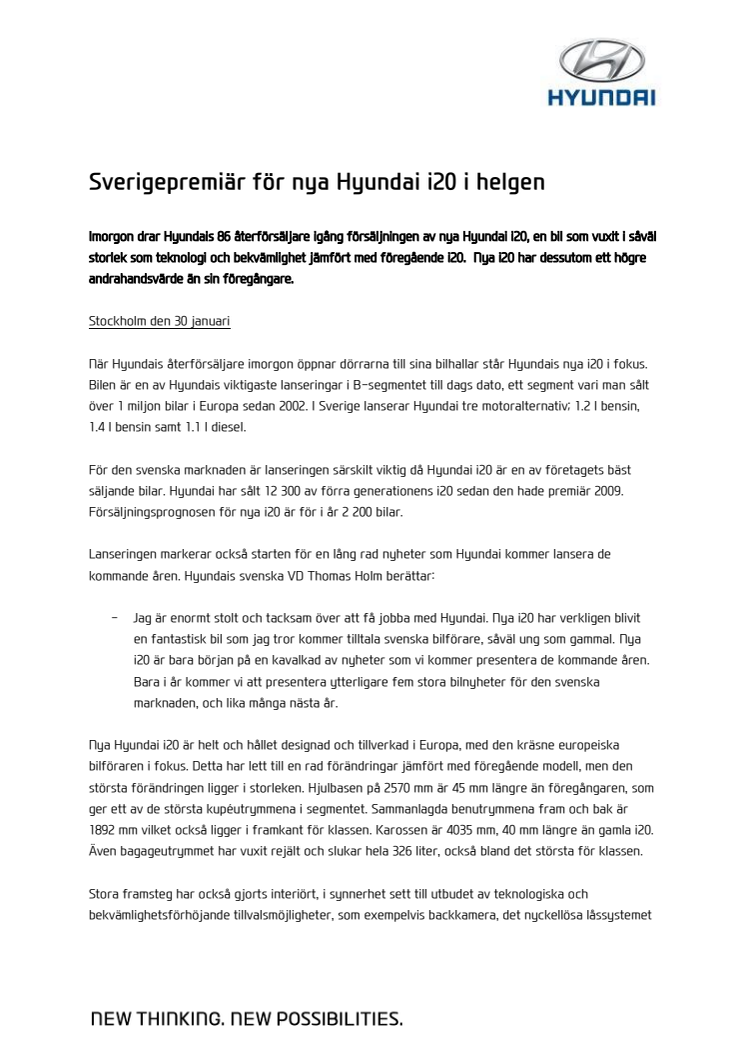 Sverigepremiär för nya Hyundai i20 i helgen
