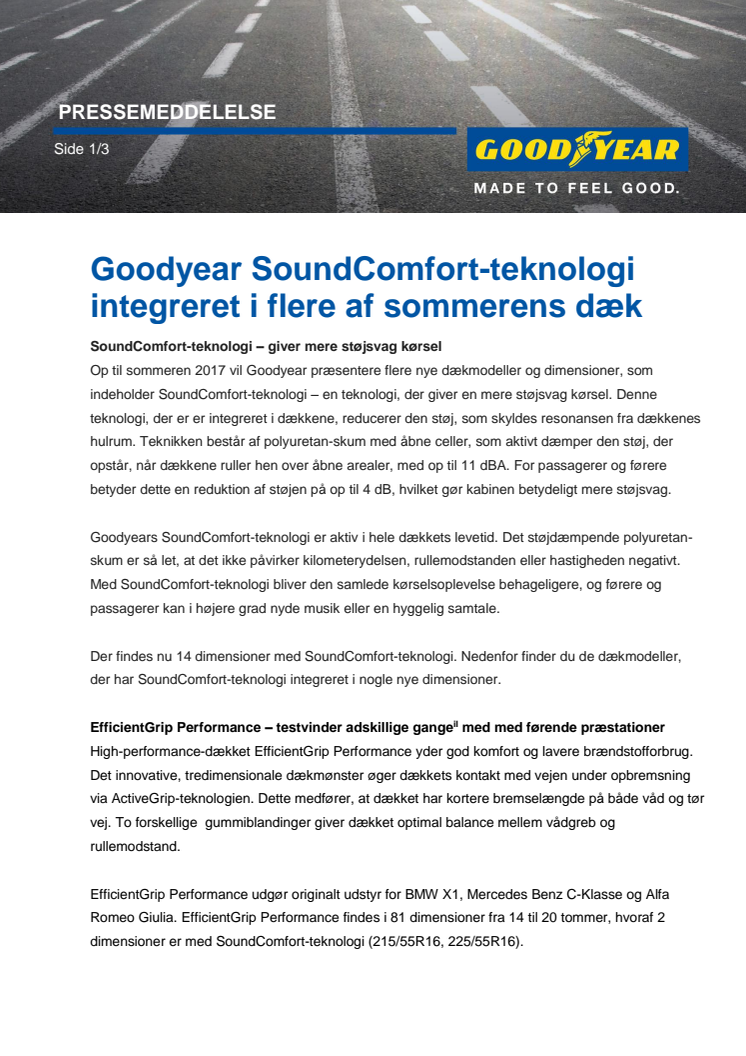 Goodyear SoundComfort-teknologi integreret i flere af sommerens dæk