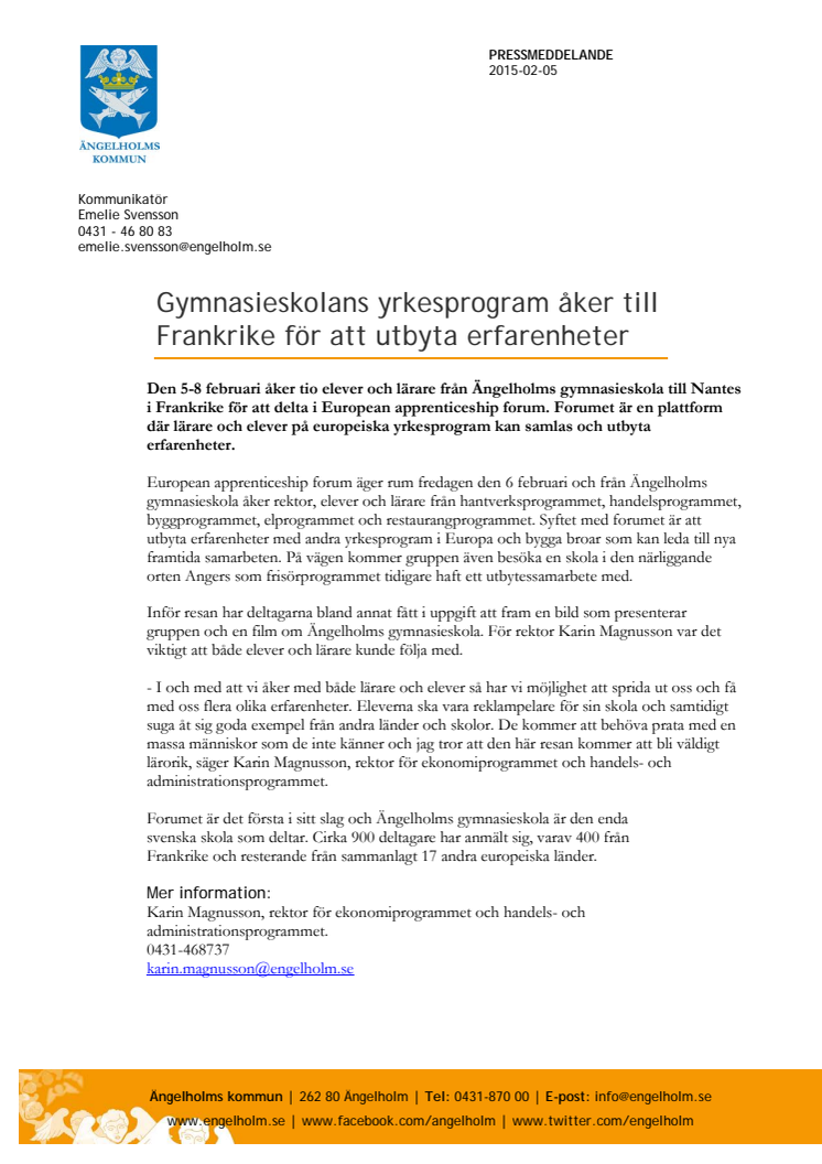 Gymnasieskolans yrkesprogram åker till Frankrike för att utbyta erfarenheter