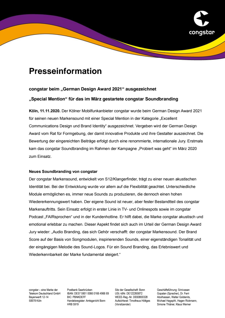 congstar beim „German Design Award 2021“ ausgezeichnet