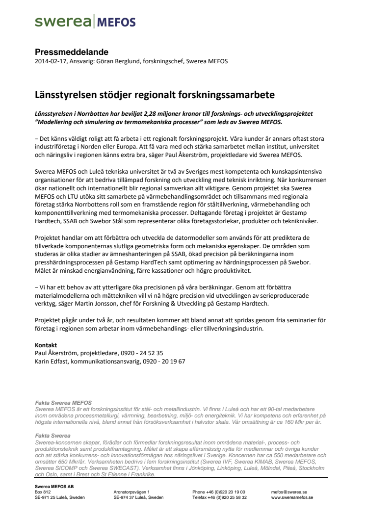 Länsstyrelsen stödjer regionalt forskningssamarbete