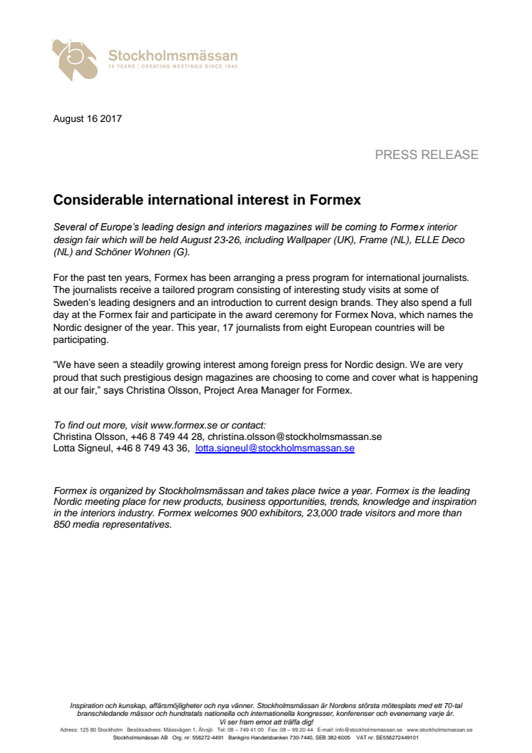 Considerable international interest in Formex