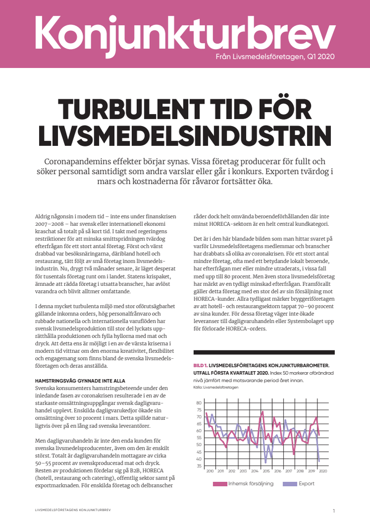 Livsmedelsföretagens konjunkturbrev Q1 2020